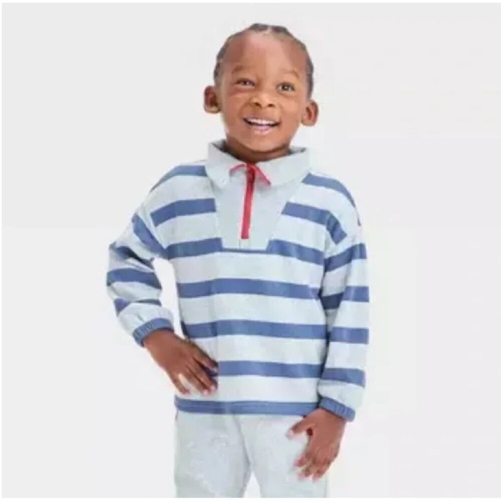 Cat & Jack blue and gray striped quarter-zip sweatshirt Size 5T NWT